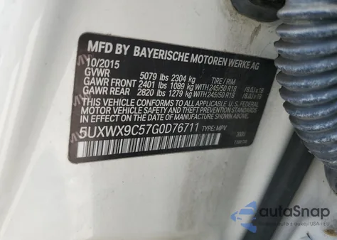 2016 BMW X3 xDrive28I из США, поврежденный, VIN 5UXWX9C57G0D76711